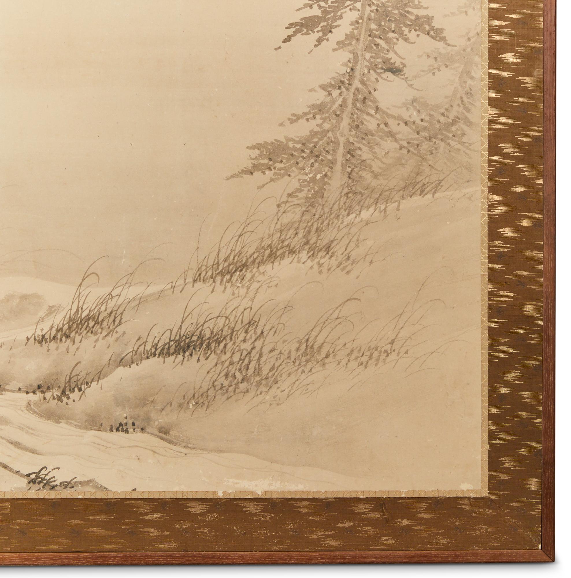 Japanischer Zwei-Panel-Bildschirm: Mondbeschienene Waldlandschaft mit Hirschen im Angebot 3
