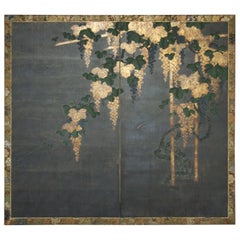 Japanese Two Panel Screen, Moonlit Grape Vine and Arbor