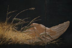 Japanese Two Panel Screen Moonlit Snow Scene Over Lake Biwa