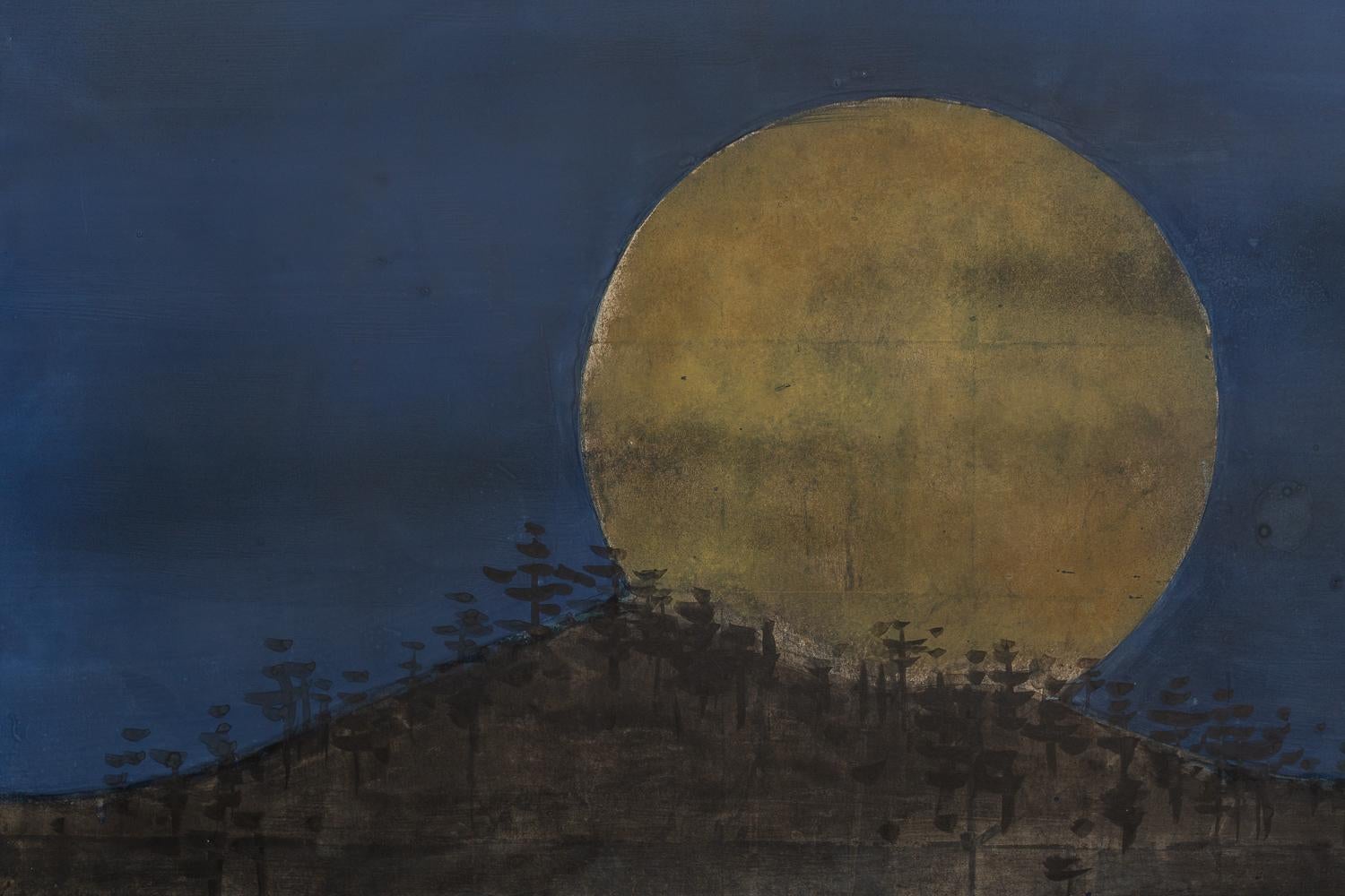 Japanese Two Panel Screen Moonrise in Early Evening In Good Condition In Hudson, NY