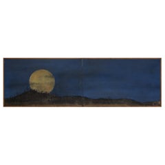 Japanese Two Panel Screen Moonrise in Early Evening