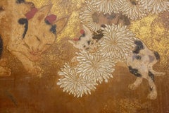 Japanese Two-Panel Screen, Mother and Kitten with Chrysanthemums