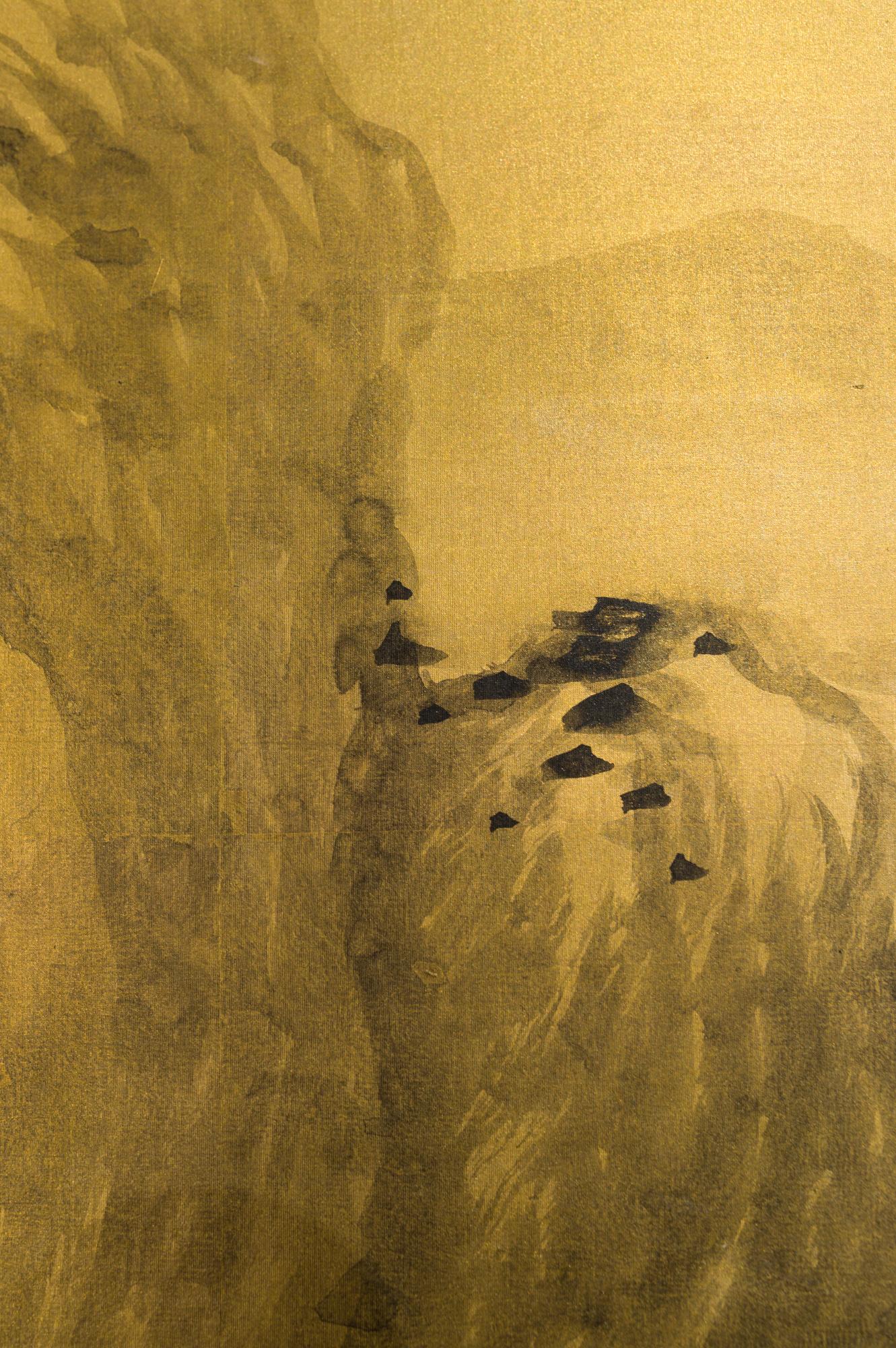 20th Century Japanese Two Panel Screen: Mountains in the Mist For Sale