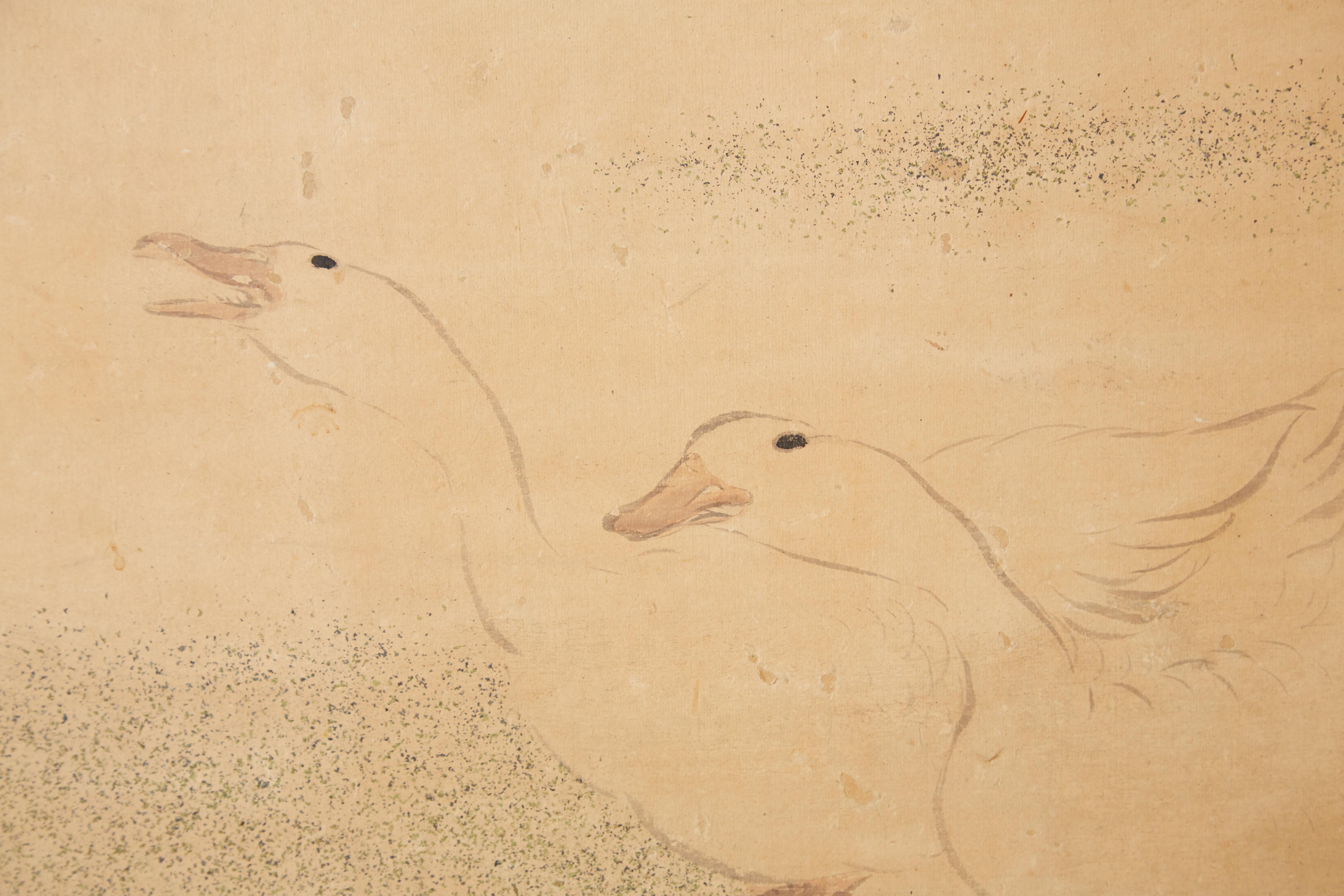 Japanese Two Panel Screen of Child with Geese 6