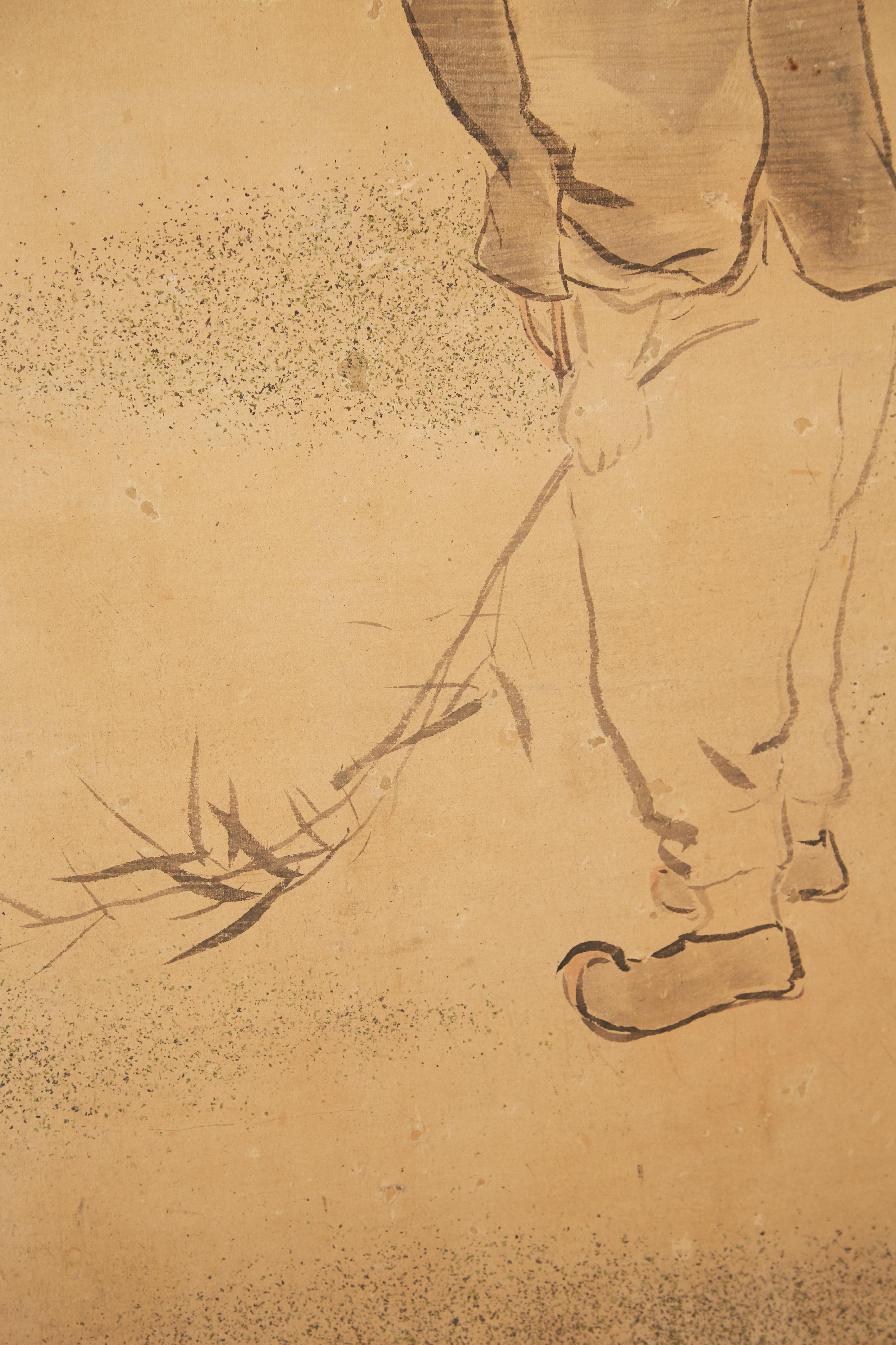 Japanese Two Panel Screen of Child with Geese 7