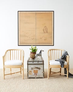 Japanese Two Panel Screen of Child with Geese