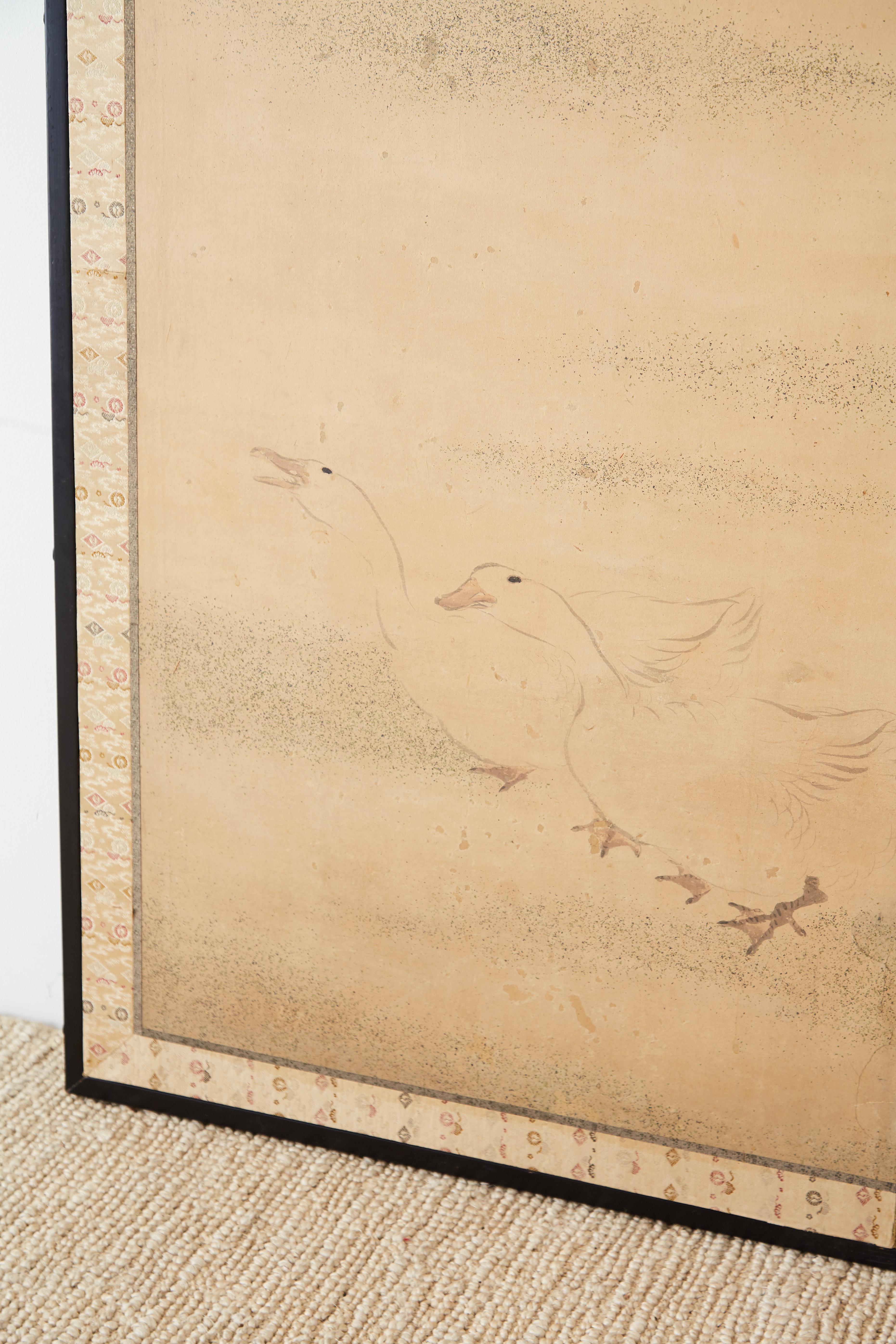Japanese Two Panel Screen of Child with Geese 1