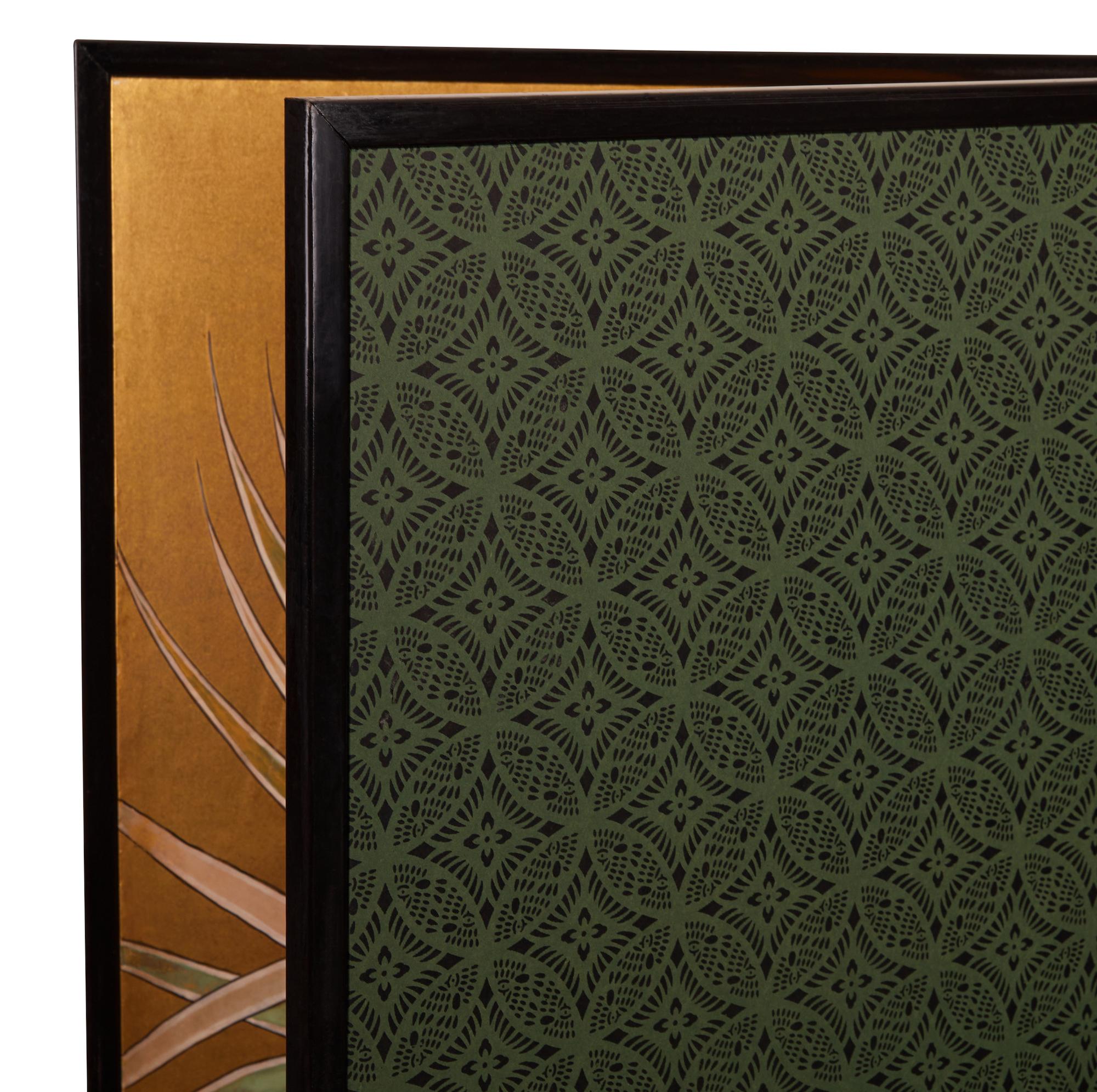 Gold Japanese Two-Panel Screen, Palm Tree Design by Sho Sho