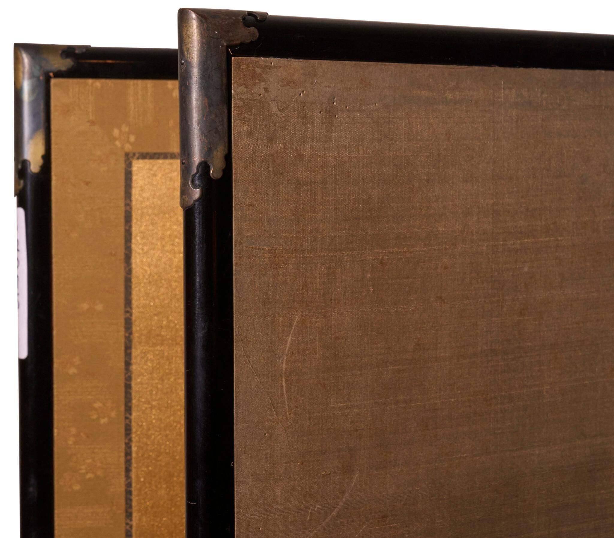 Japanese Two Panel Screen: Peonies on Gold en vente 14