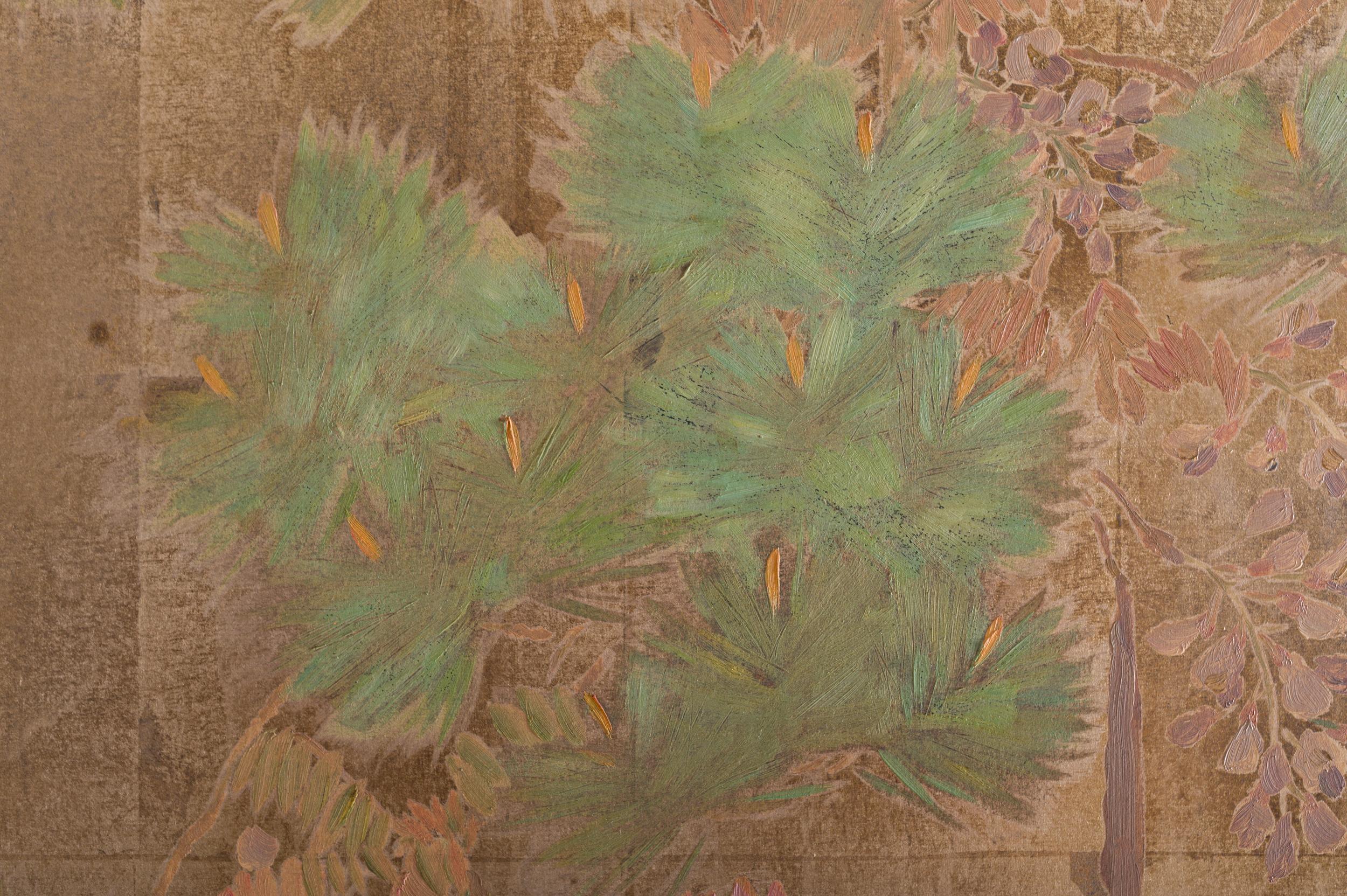 Paravent japonais à deux panneaux Pivoine, glycine, cerisier et bambou sur A Silver doux en vente 1