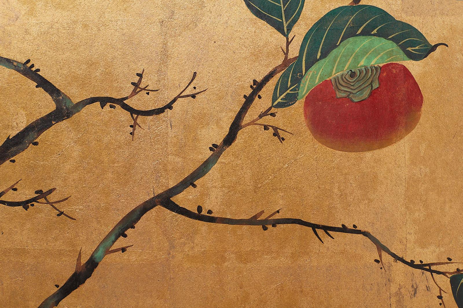 Japanese Two-Panel Screen Persimmon Tree with Birds 2