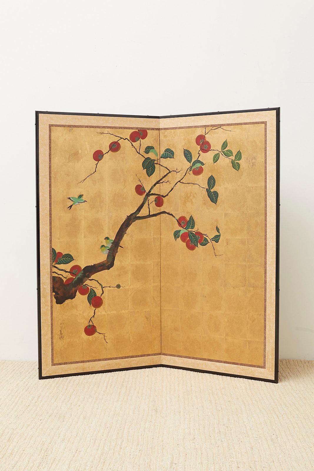 Japanese Two-Panel Screen Persimmon Tree with Birds 3