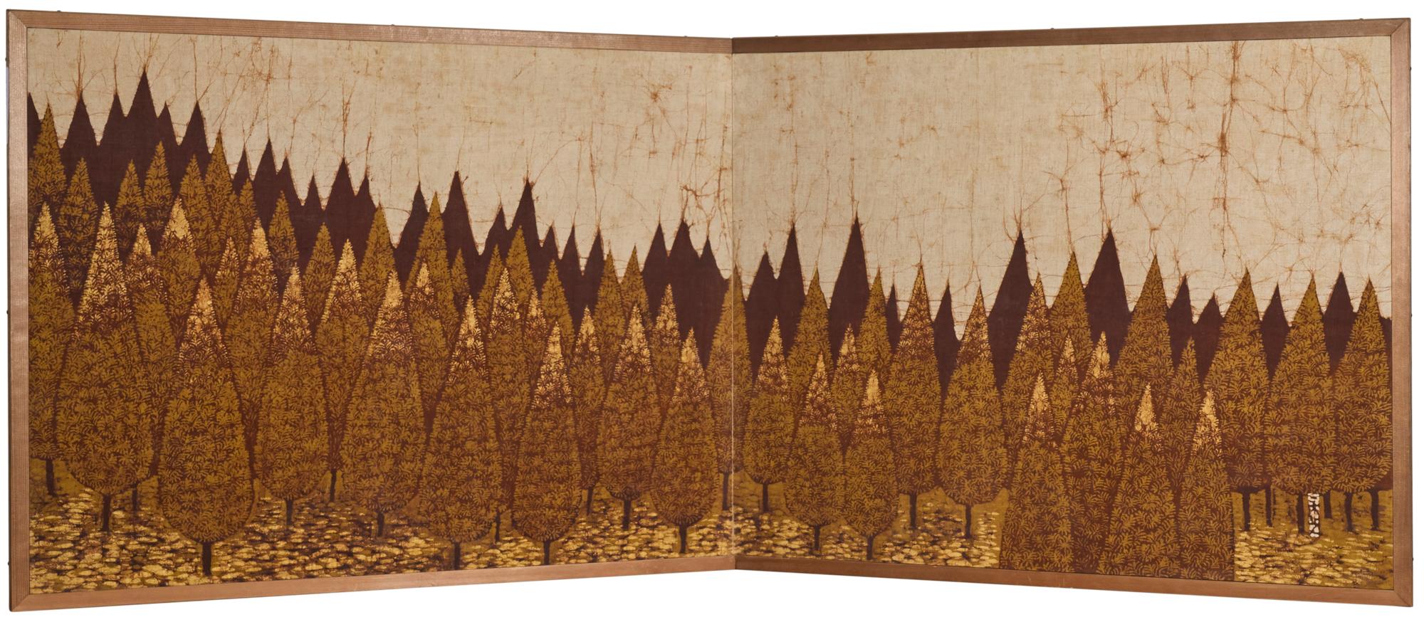 Paravento giapponese a due pannelli: Pineta in vendita 3