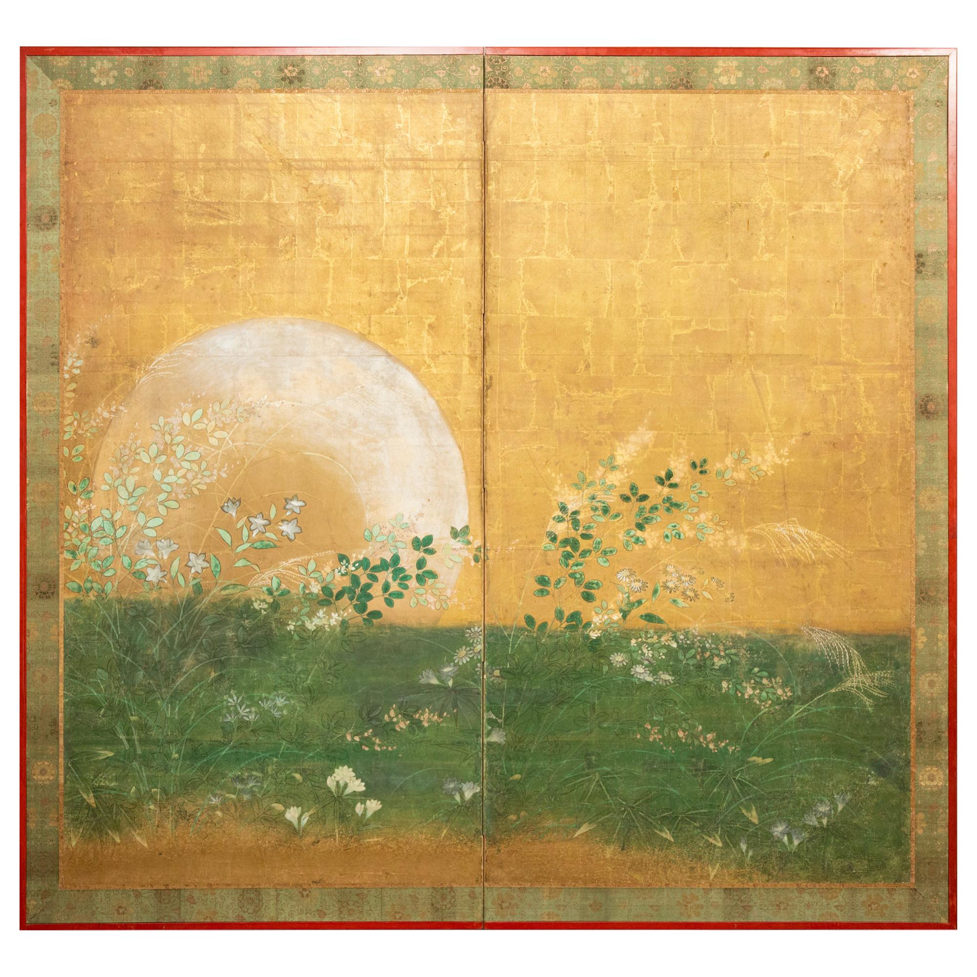 Japanese Six Panel Screen: Moon Rising Over the Plains of Musashino For ...