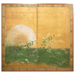 Japanese Two-Panel Screen Plains of Musashino with Full Moon Rising