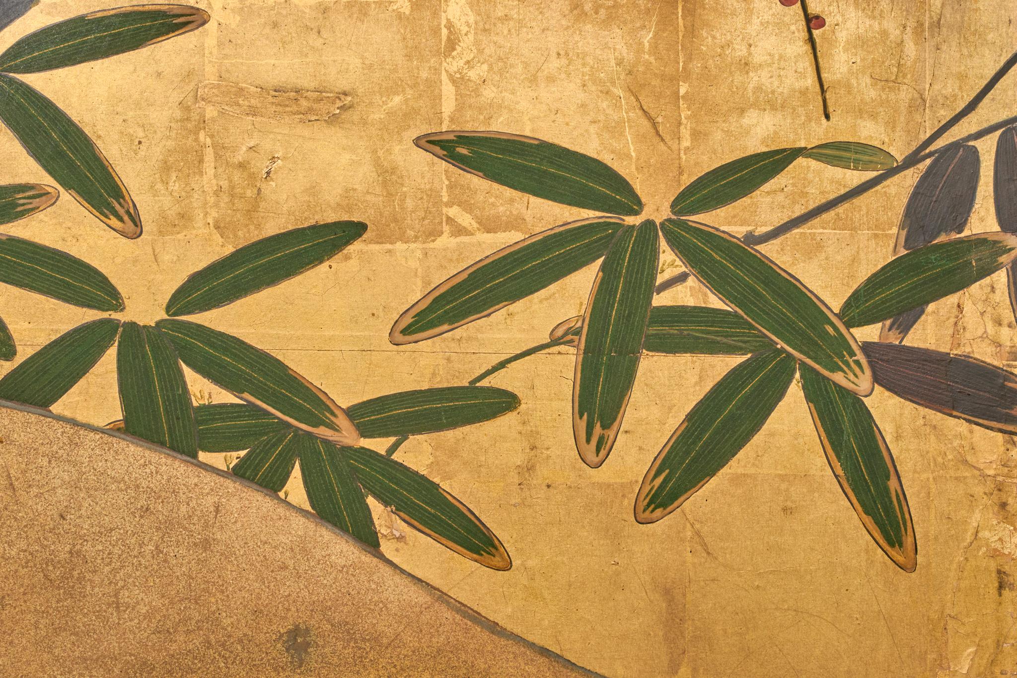 Début du XIXe siècle Paravent japonais à deux panneaux : Fleur de prunier dans la brume en vente