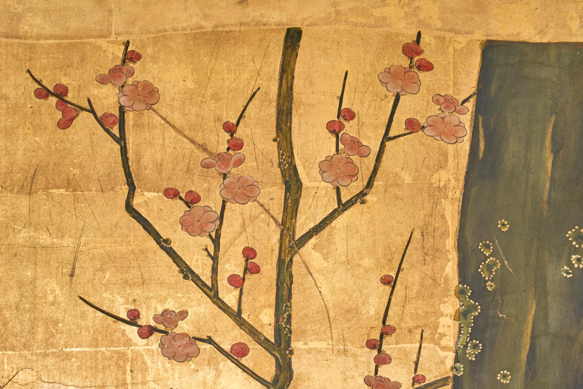 Bronze Paravent japonais à deux panneaux : Fleur de prunier dans la brume en vente