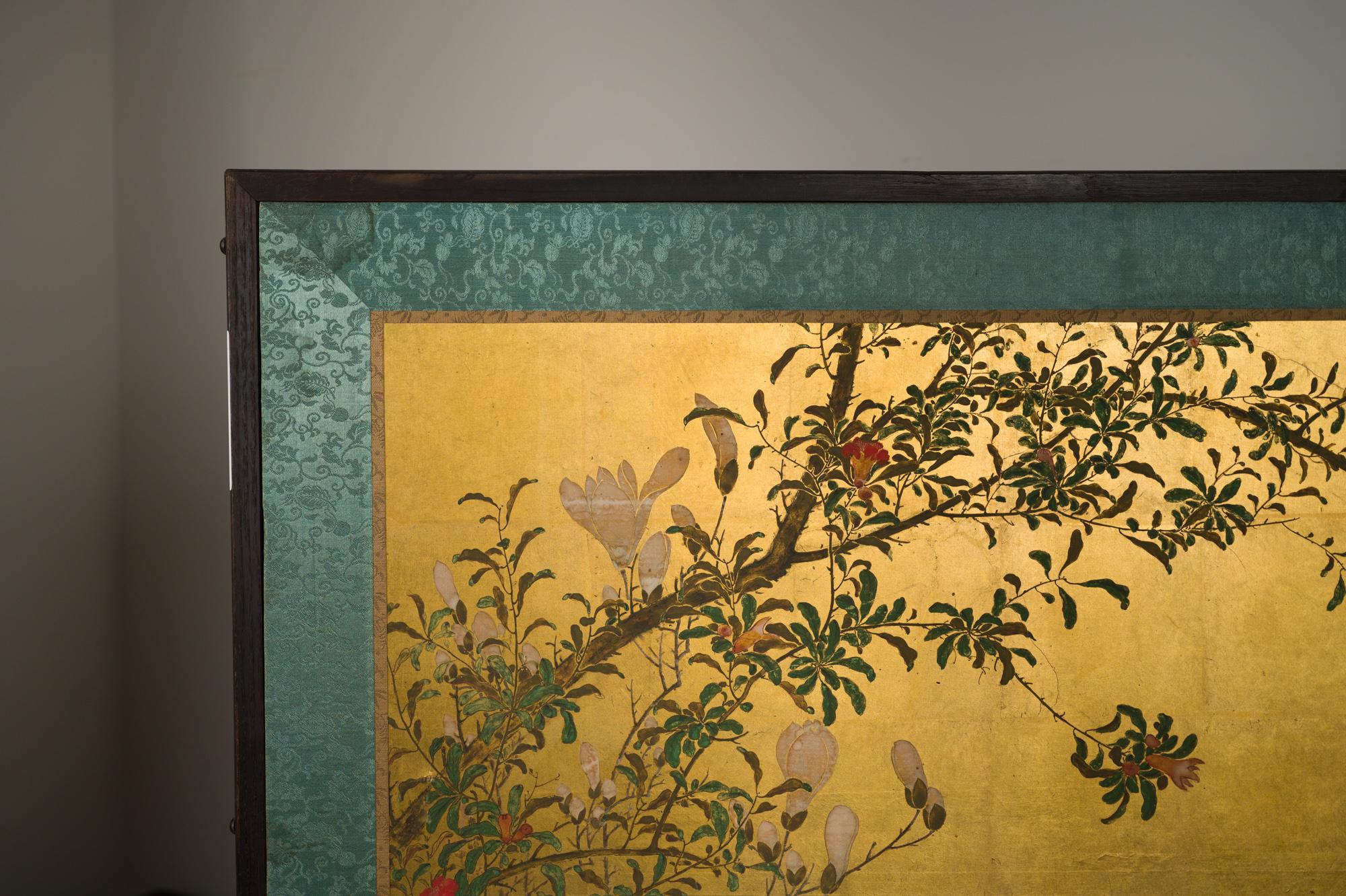 Japanese Two Panel Screen: Pomegranate Tree For Sale 13