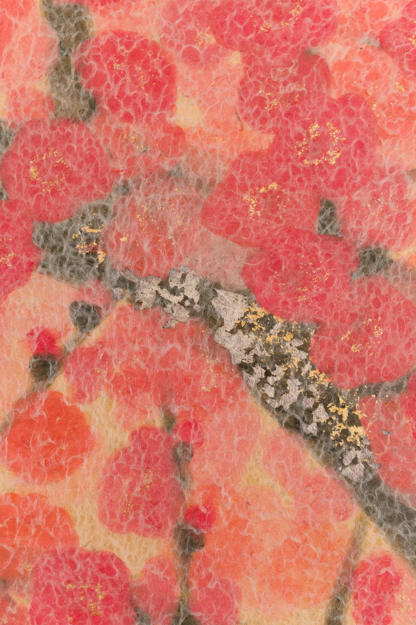 Japanese TwoPanel Screen, Red Plum, Rare Obara Paper Art Screen For Sale at 1stDibs