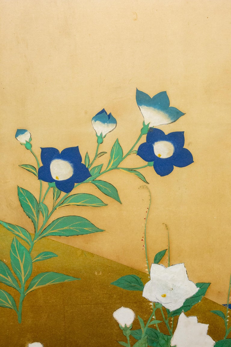Japanese Two-Panel Screen, Rimpa and Deco Style Painting of Flowers by ...