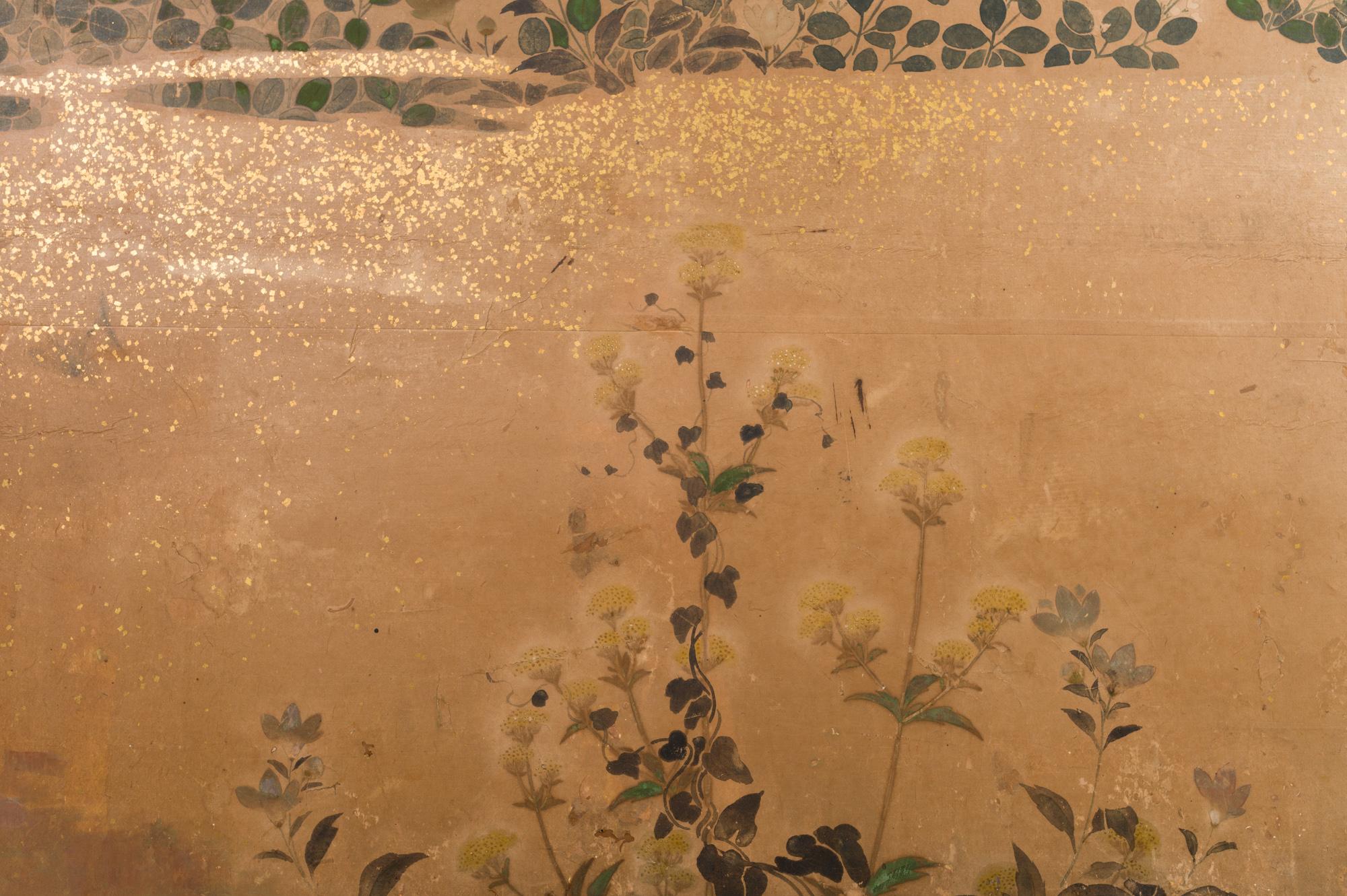 Japanese Two-Panel Screen Rimpa Floral Landscape 1