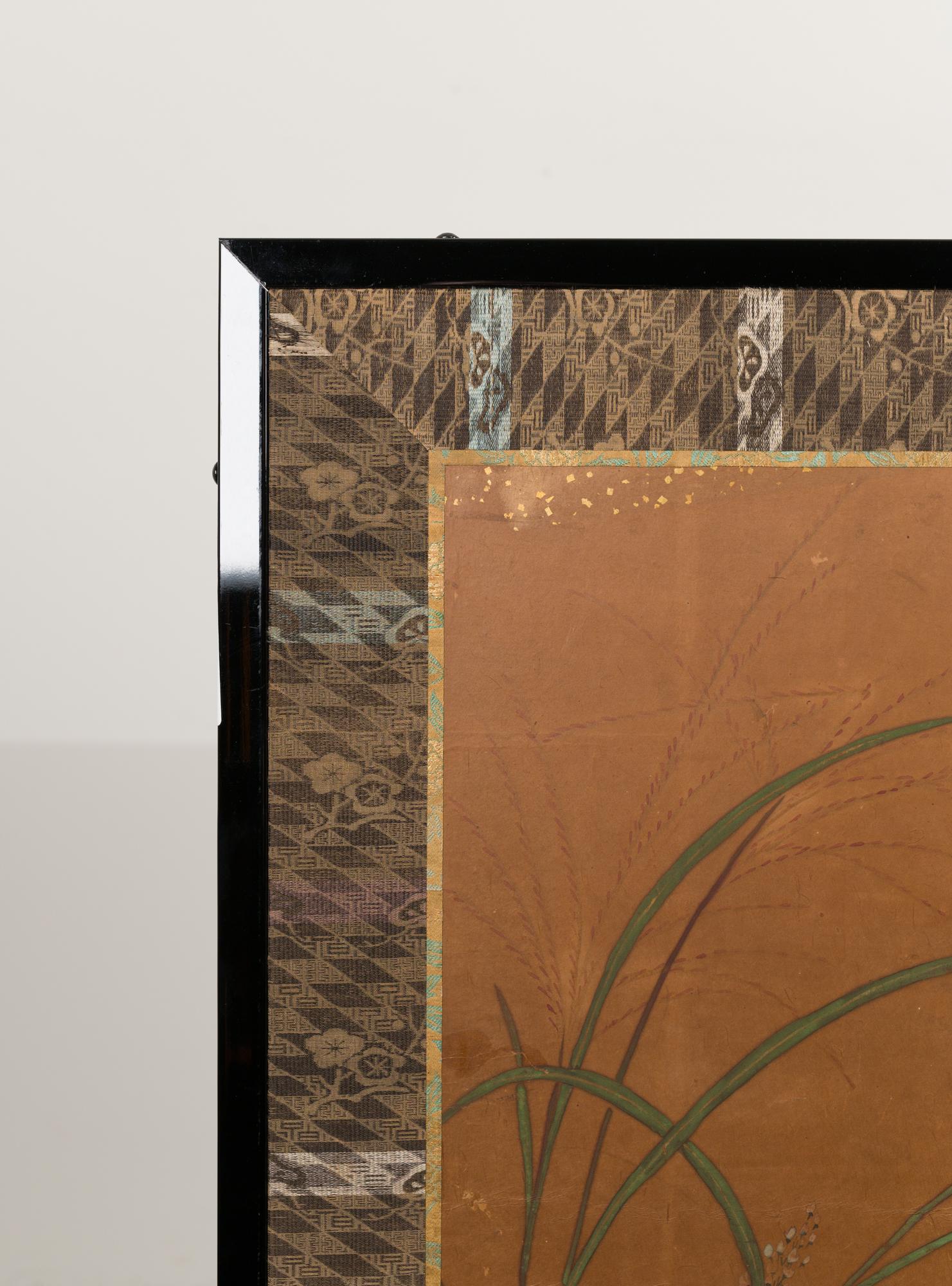 Japanese Two-Panel Screen Rimpa Floral Landscape 3