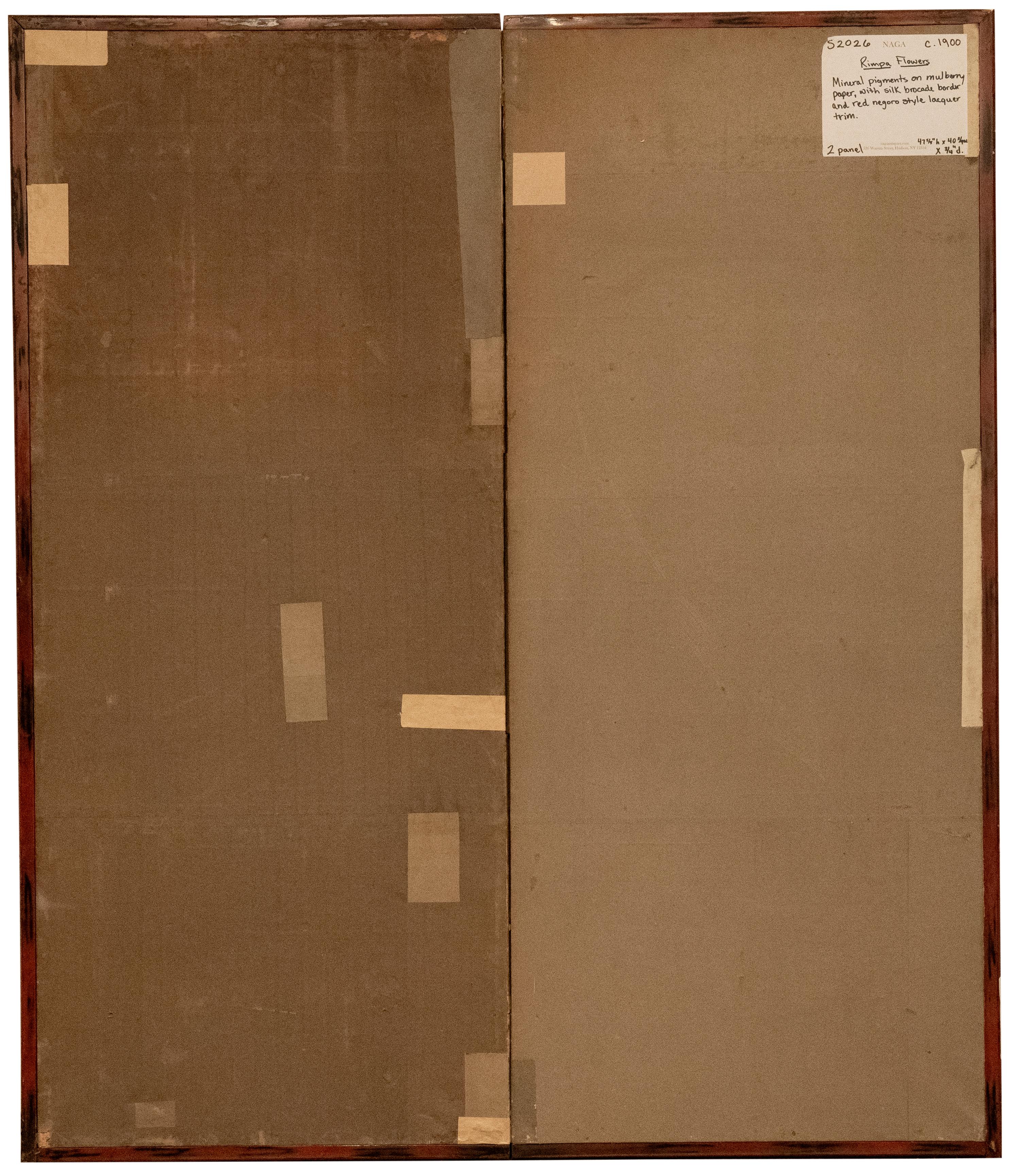 Japanese Two Panel Screen: Rimpa Flowers For Sale 5