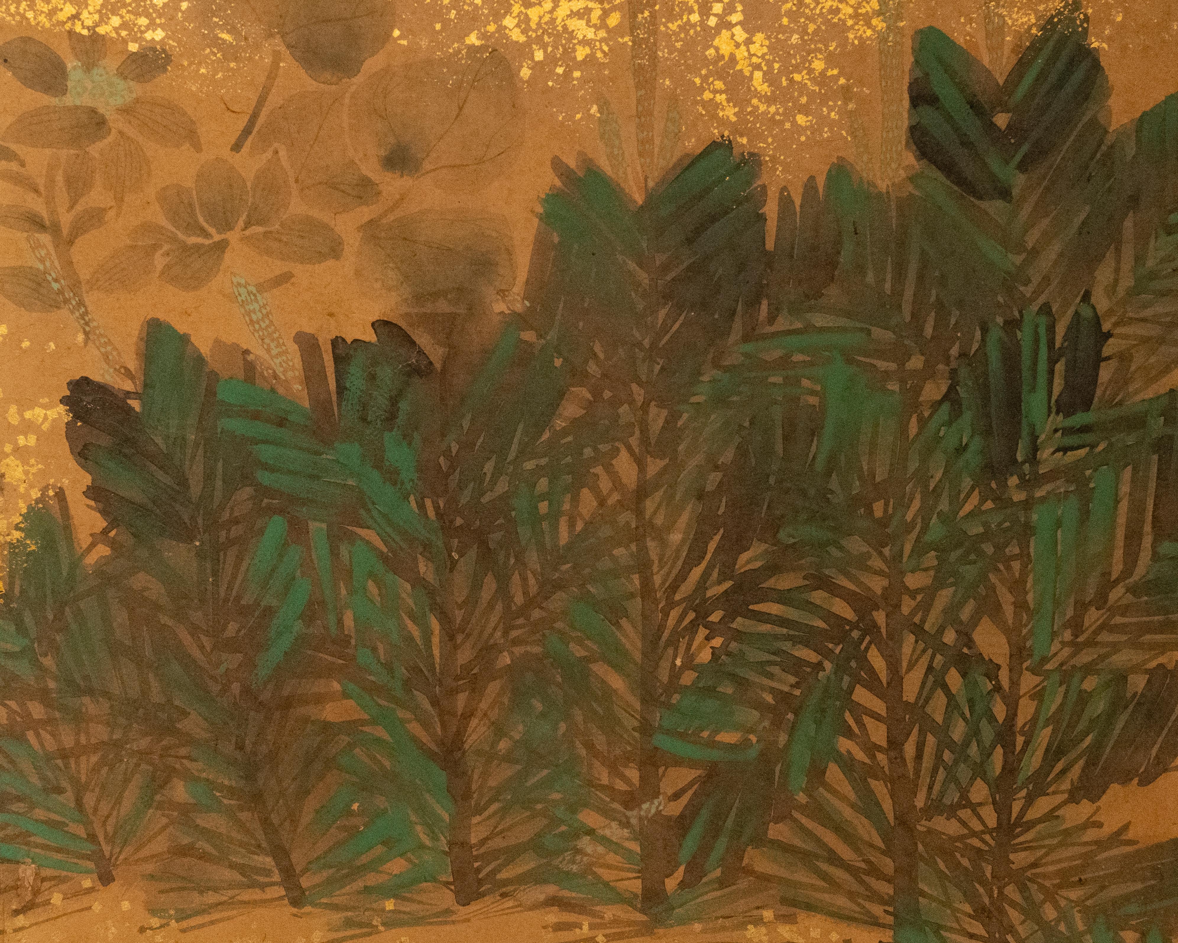 Japanese Two Panel Screen: Rimpa Flowers In Good Condition For Sale In Hudson, NY