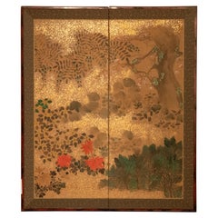 Biombo Japonés de Dos Paneles: Flores de Rimpa