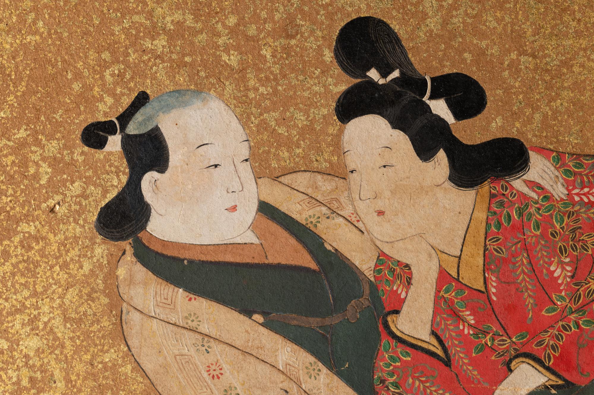 Japanese Two-Panel Screen Rimpa Painting of Fans on Gold 7