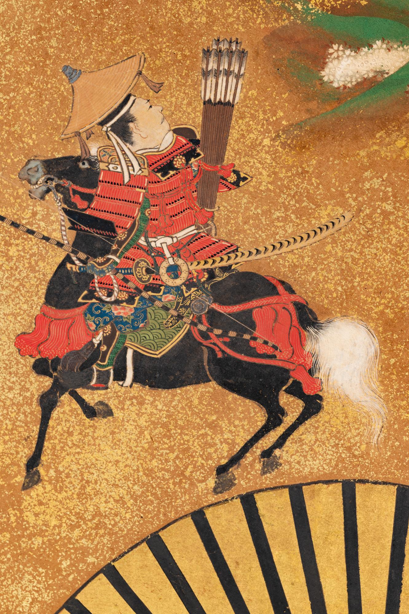 Japanese Two-Panel Screen Rimpa Painting of Fans on Gold 1