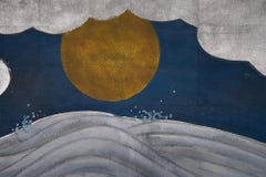 Japanese Two Panel Screen Rising Sun over Ocean Landscape