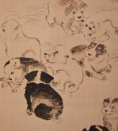 Paravent japonais à deux panneaux : caniches à bascule en bambou