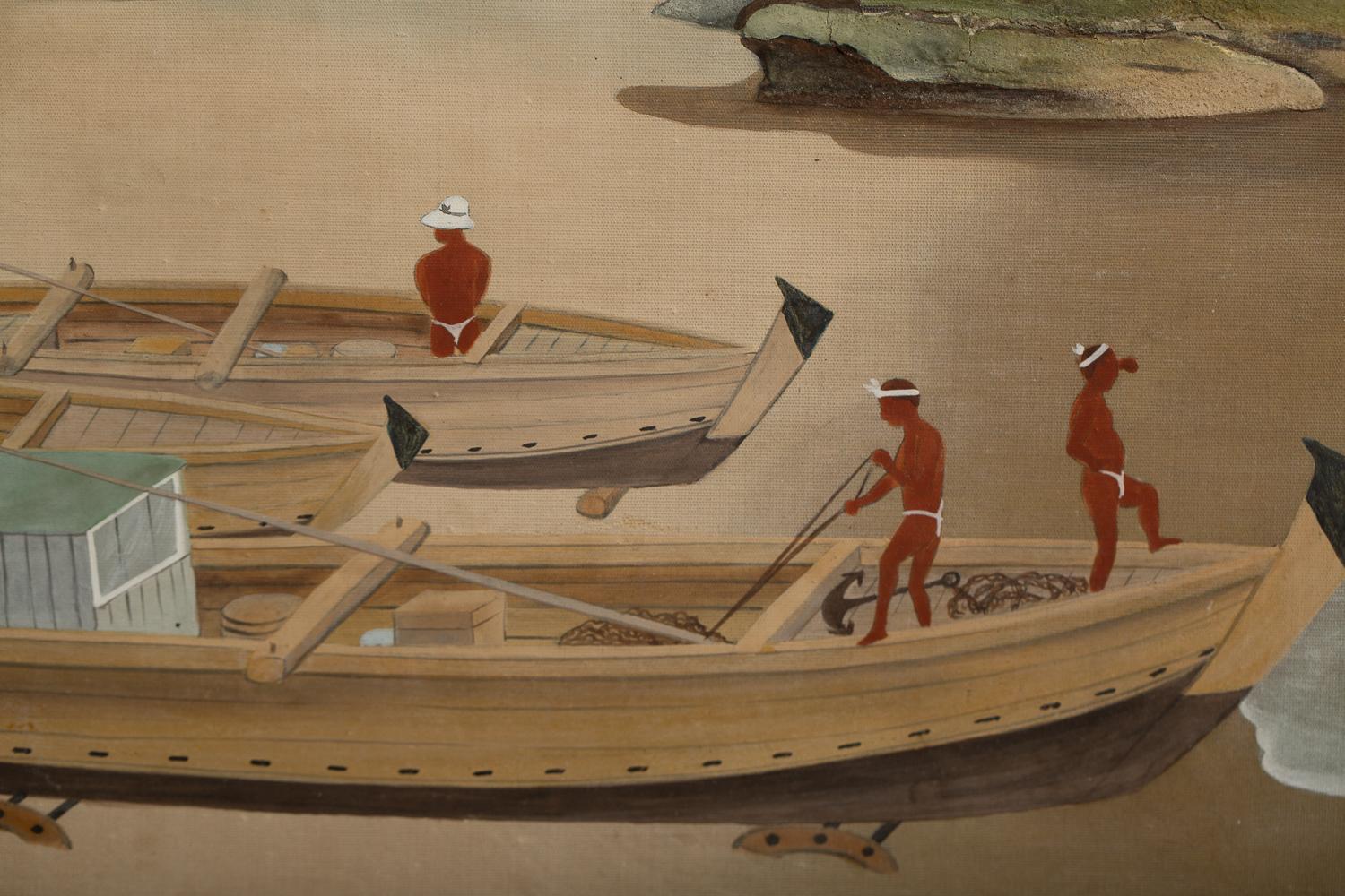 Japanese Two Panel Screen, Scene from Ainu Fishing Village 'Northern Hokkaido' 3