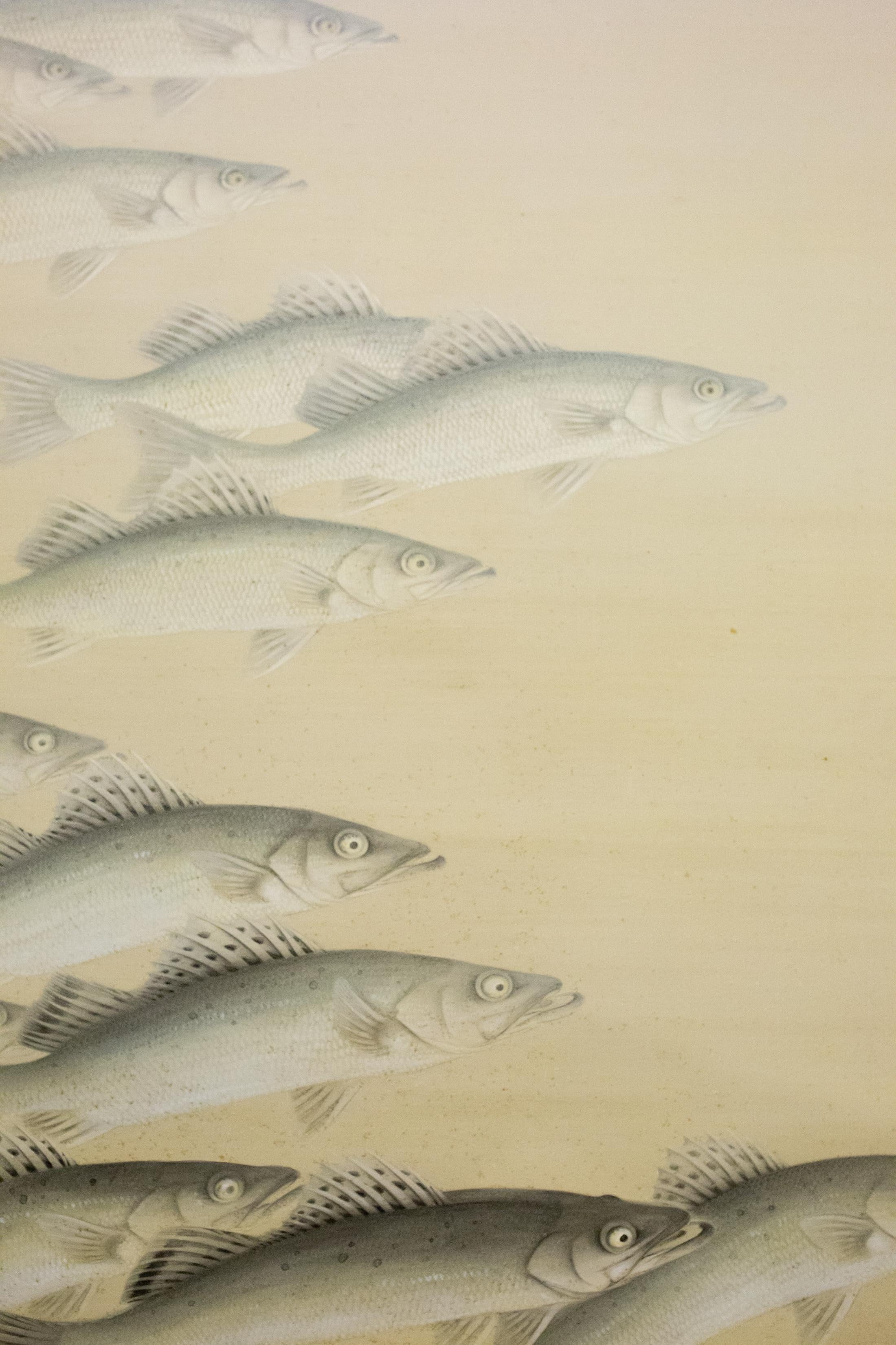 Japanischer Zwei-Panel-Bildschirm Schule der Flussfische (Showa)