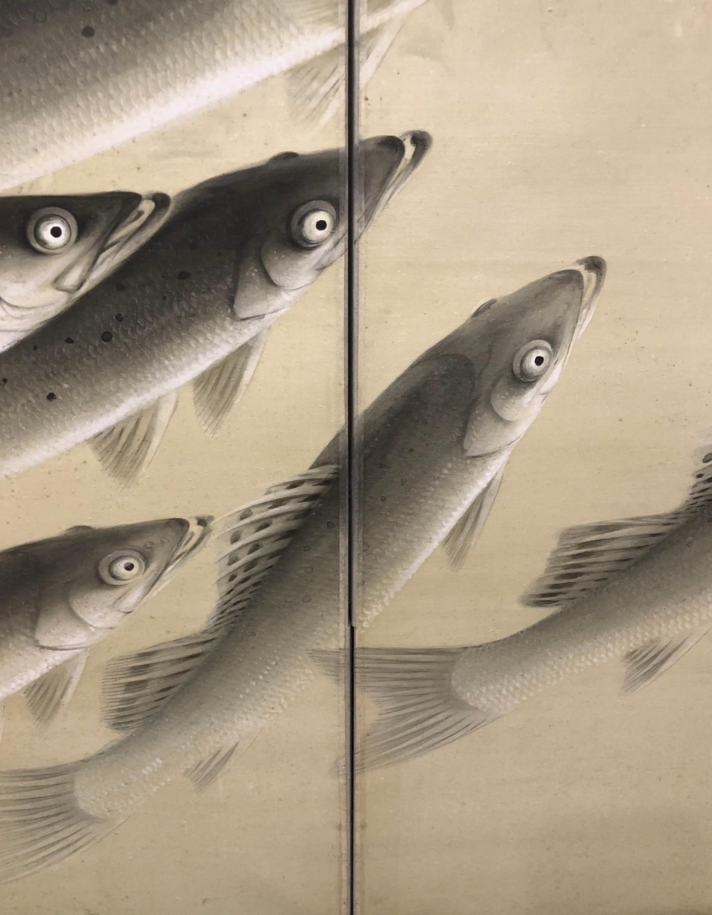 Japanese Two-Panel Screen School of River Fish 1