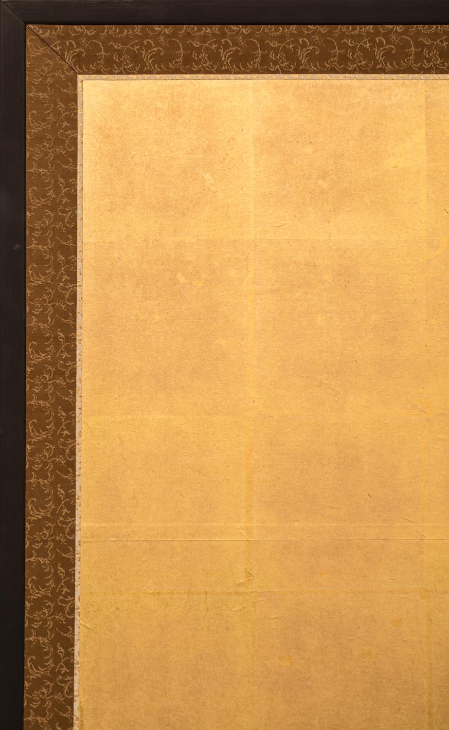 Silk Japanese Two-Panel Screen, Setting Sun Over Cresting Waves