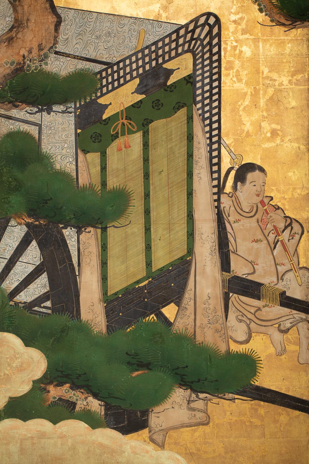 Japanischer zweiteiliger Raumteiler, Shoguns Reise nach Edo im Zustand „Hervorragend“ im Angebot in Hudson, NY