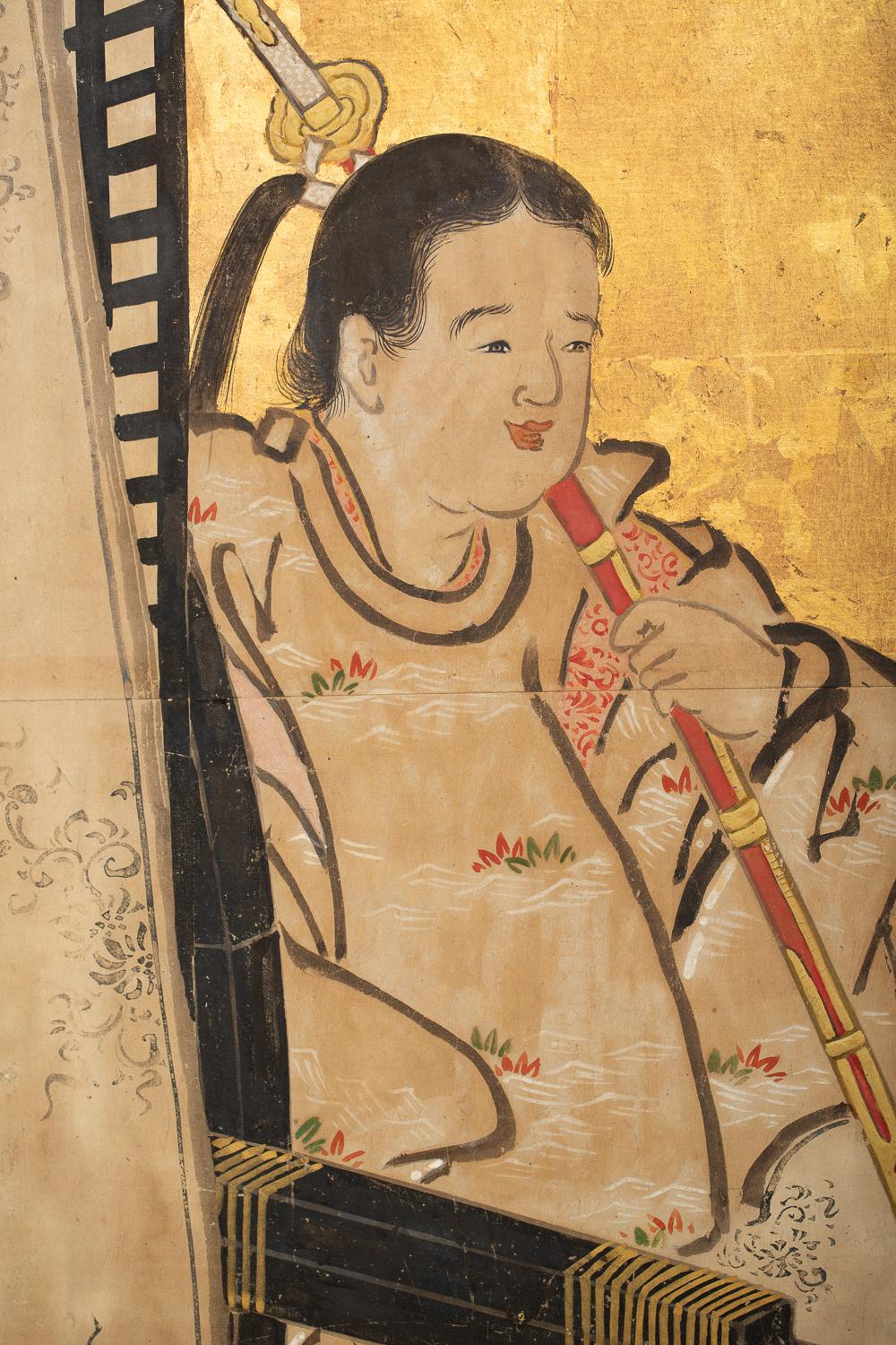 Japanischer zweiteiliger Raumteiler, Shoguns Reise nach Edo (19. Jahrhundert) im Angebot