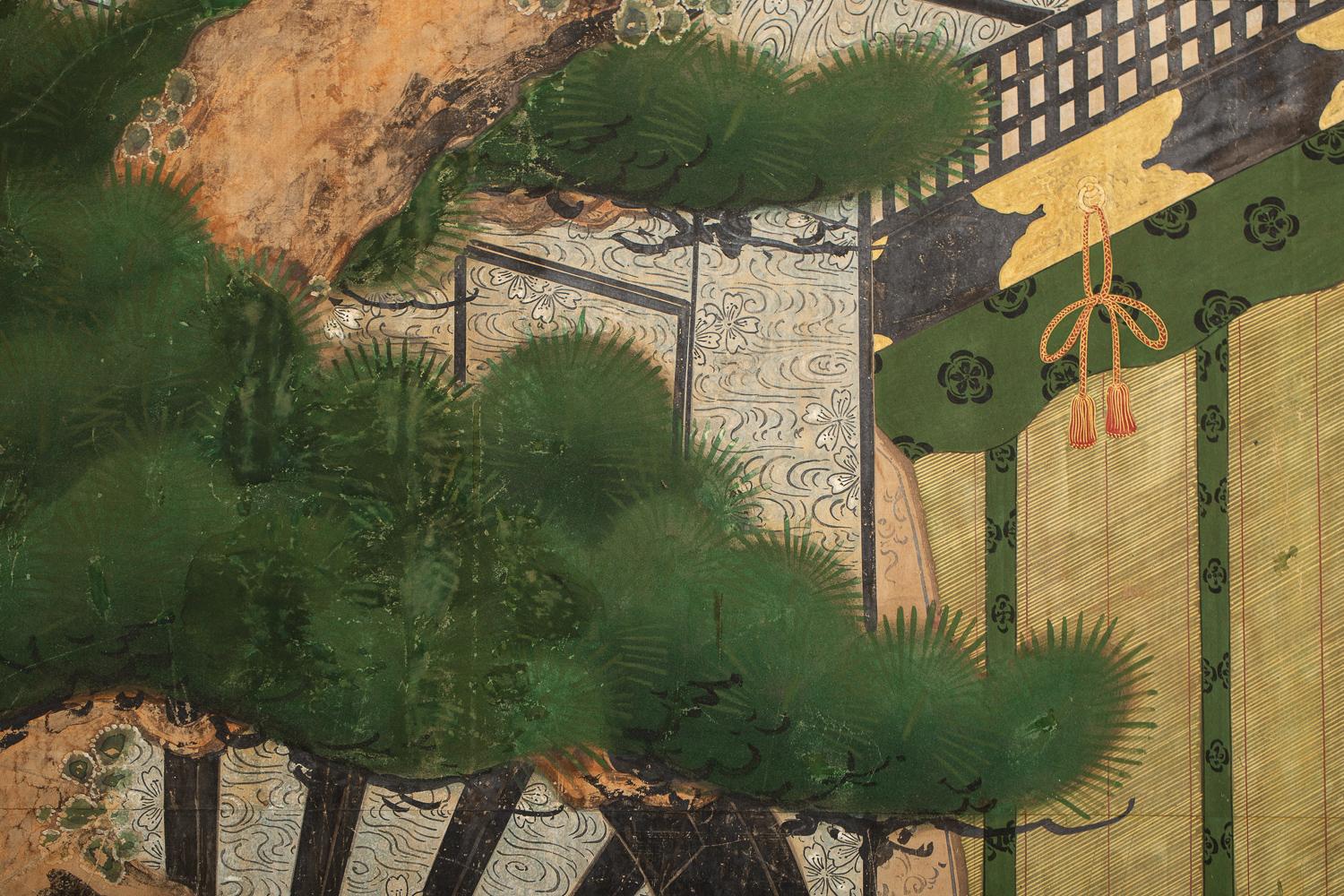 Japanese Two-Panel Screen, Shogun's Journey to Edo For Sale 1