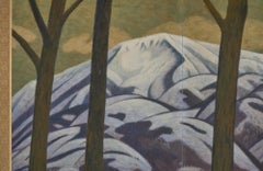 Japanese Two Panel Screen: Snowy Mountain Landscape