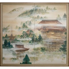 Japanese Two-Panel Screen "Spring Mist in Kyoto"