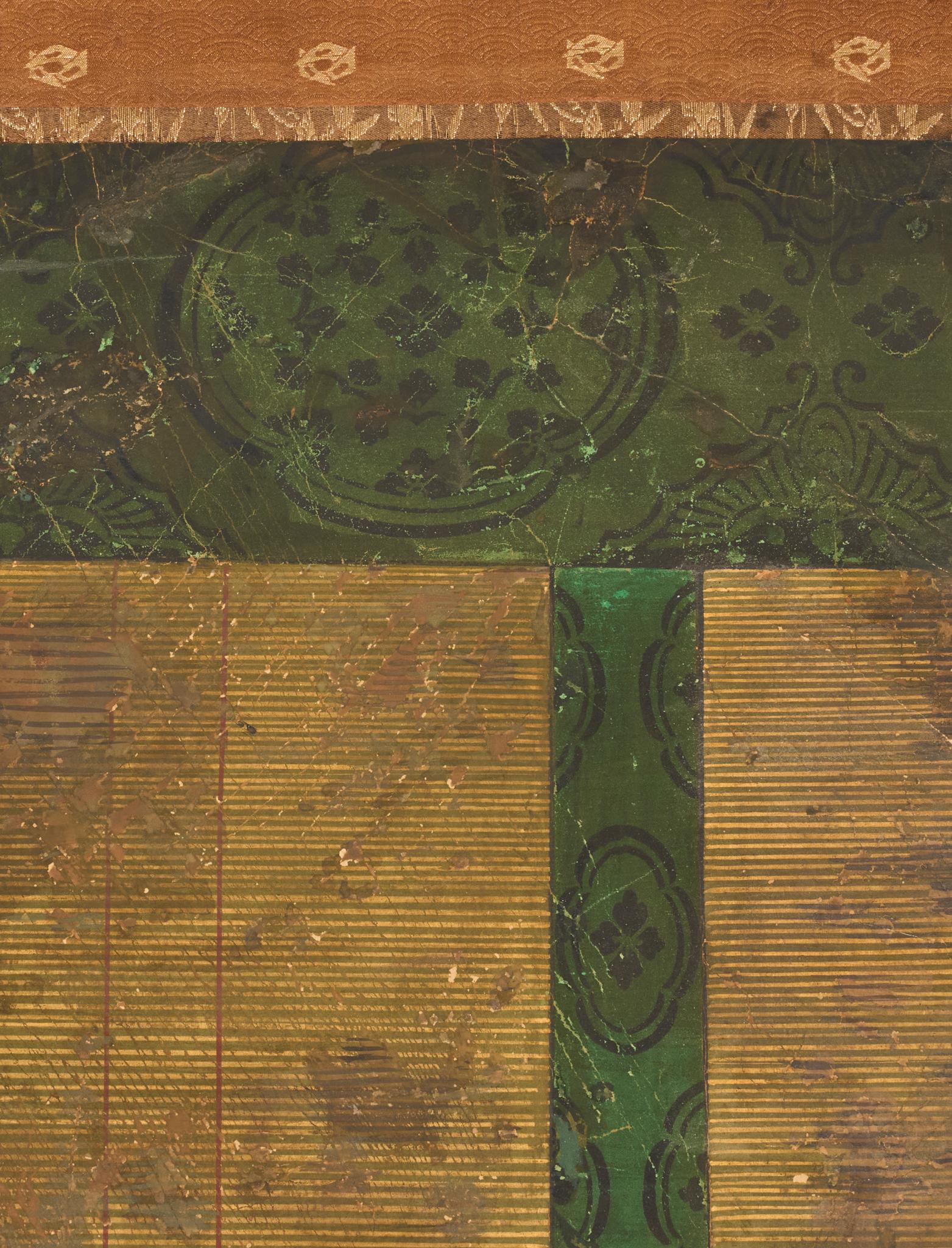 Japanischer Zwei-Panel-Bildschirm: Sudare auf Blattgold im Zustand „Gut“ im Angebot in Hudson, NY