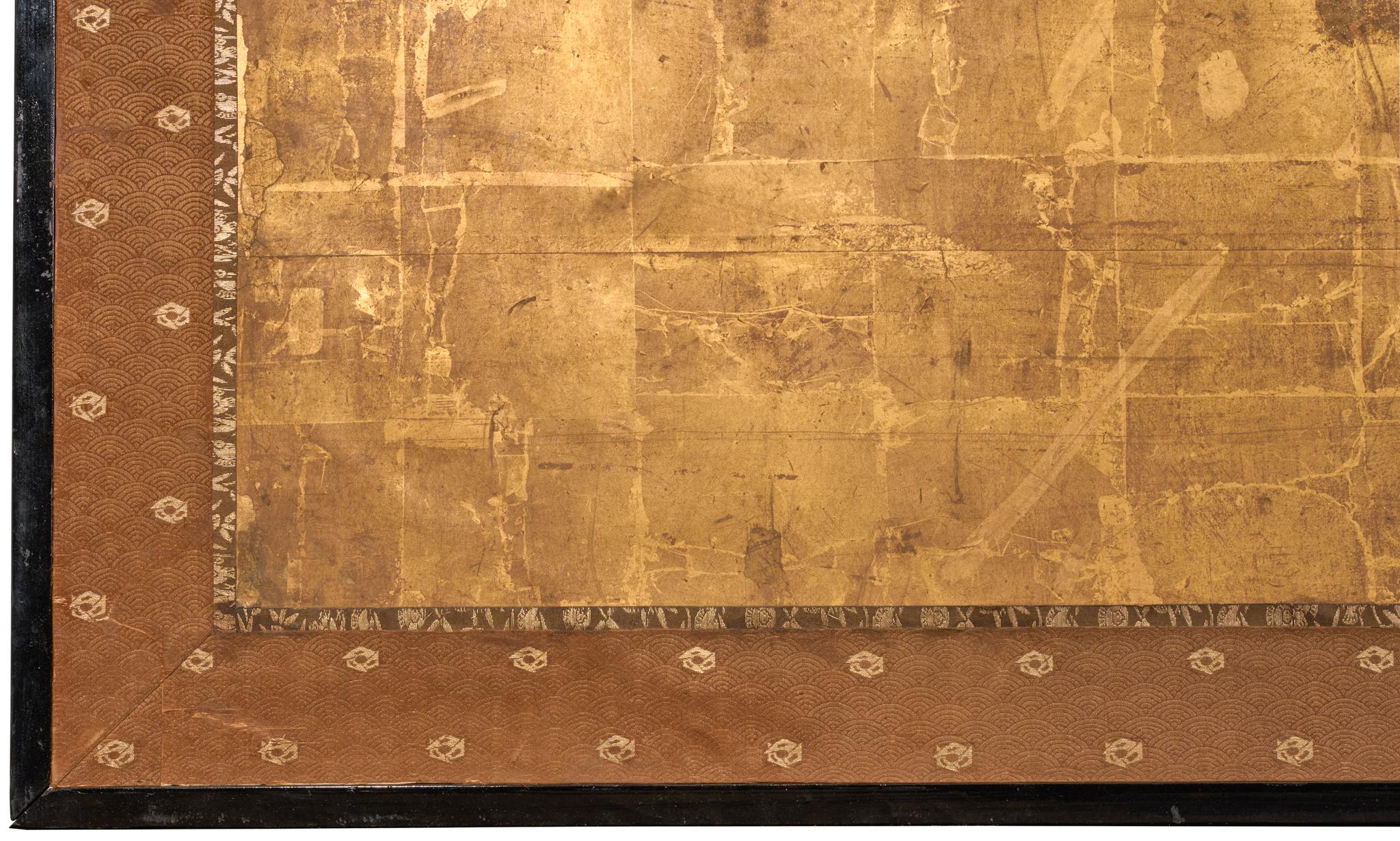 Japanischer Zwei-Panel-Bildschirm: Sudare auf Blattgold im Angebot 1