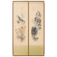 Japanese Two Panel Screen: Mandarin Ducks and Geese Among Bamboo and ...