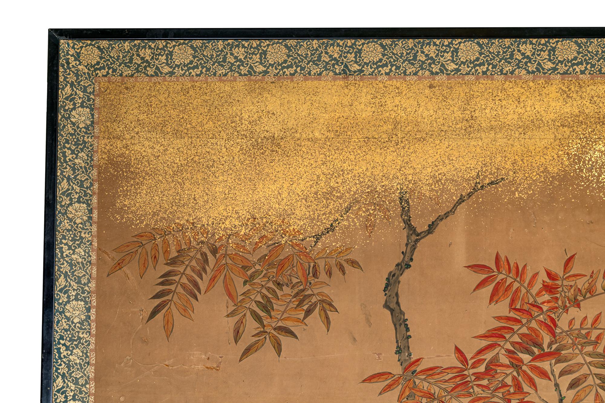 Japanese Two Panel Screen: Sun over Cresting Waves with Golden Clouds For Sale 8