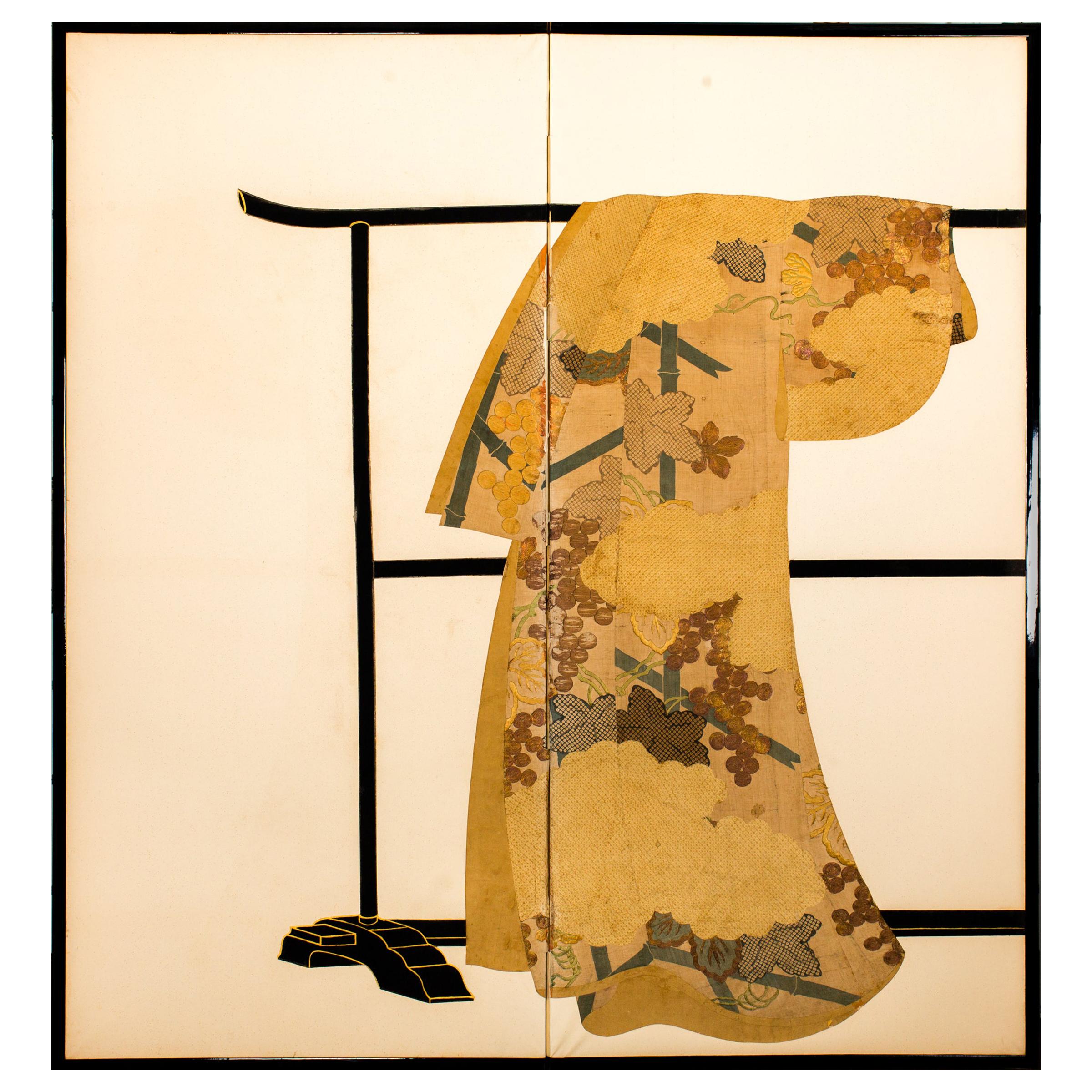 Japanese Two-Panel Screen Tagasode 'Whose Sleeves?' For Sale