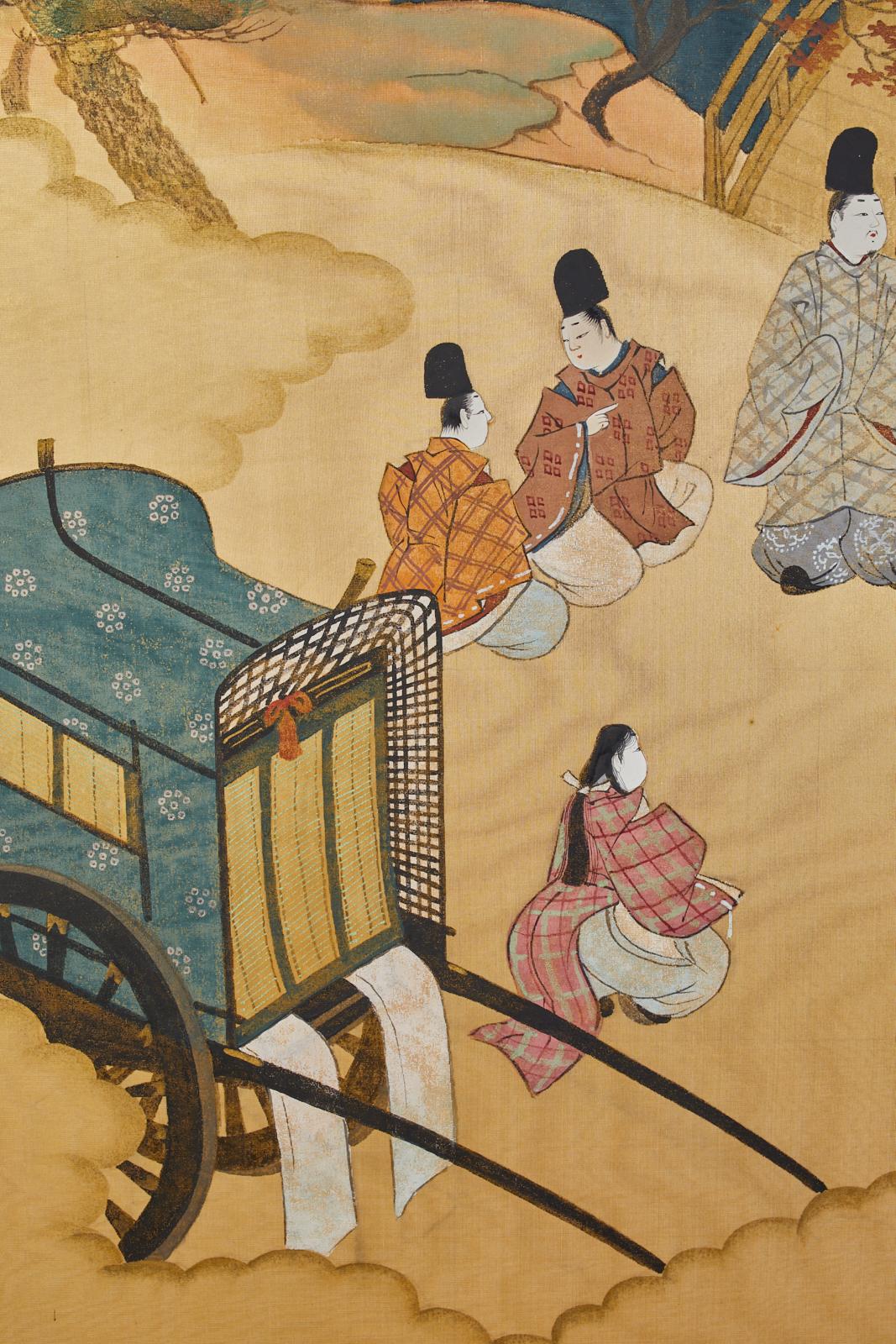 Japanese Two-Panel Screen Tale of Genji Signed 6
