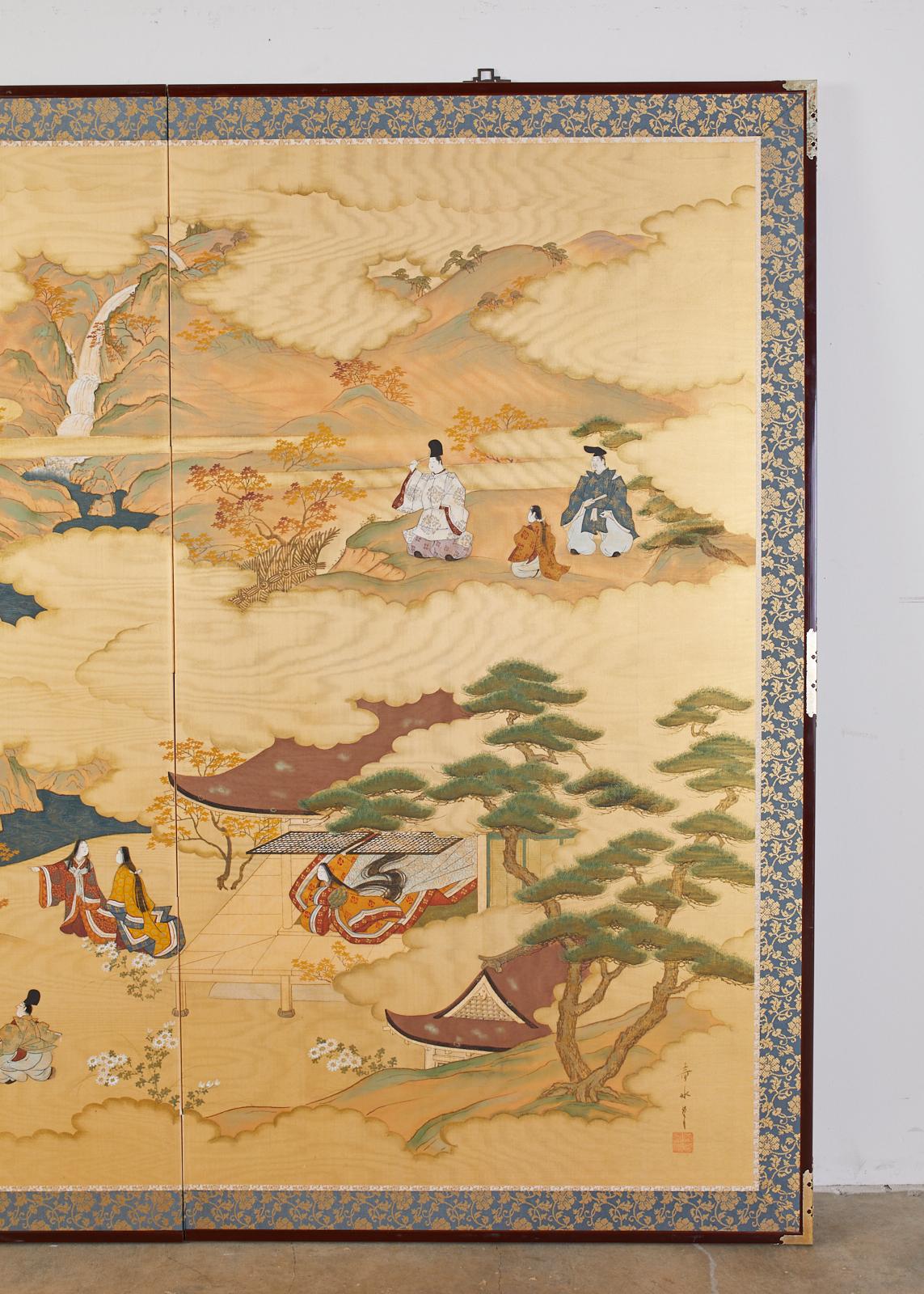 Edo Japanese Two-Panel Screen Tale of Genji Signed