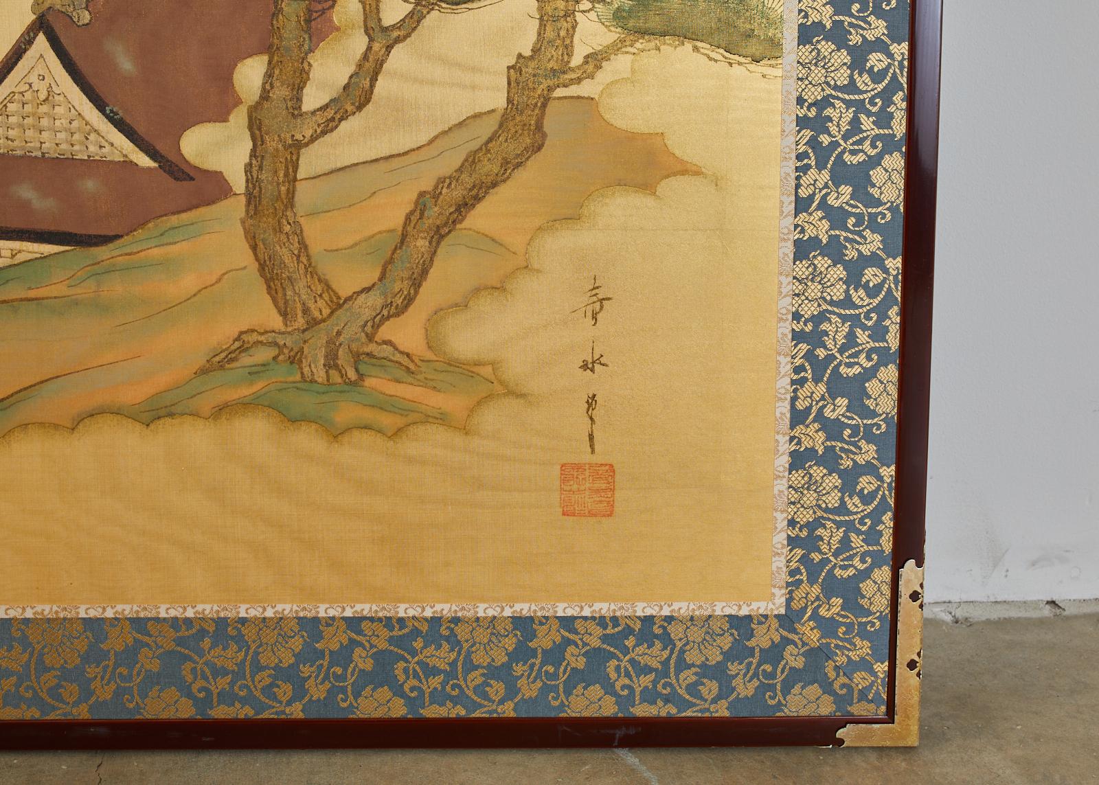 Japanese Two-Panel Screen Tale of Genji Signed 1